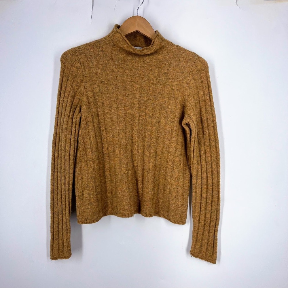 Madewell Womens Ribbed Mock Neck Merino Wool Alpaca Blend Sweater Mustard M